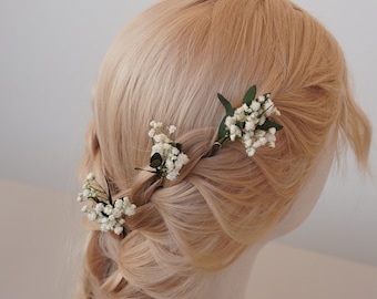 Baby's Breath with Leaf Eucalyptus Hair Pin  ,Dried Flower Small Hair Pin,Flower Bridal Flower Girl Bridesmaid Hair Accessories