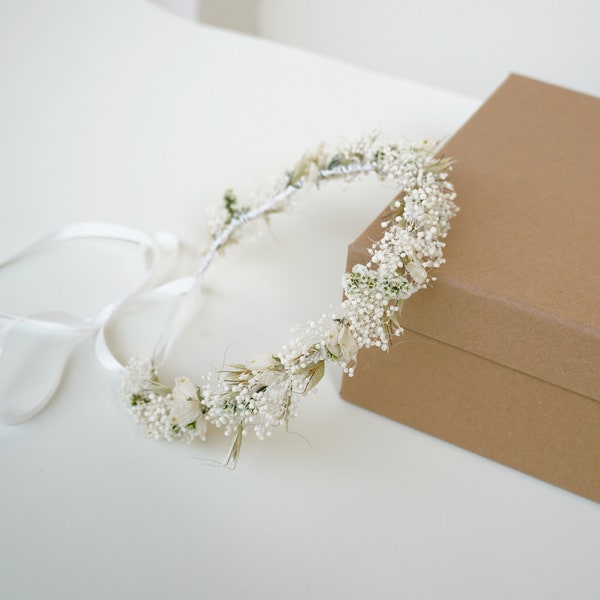 Baby's Breath Crown, gedroogde bloemenkroon, bruidskronen, huwelijkskroon, Boho Bride Crown