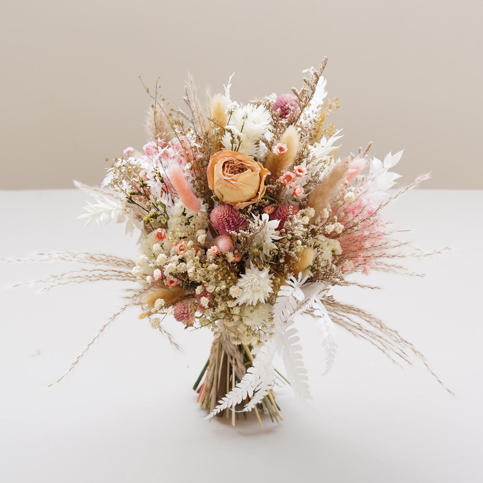 Rose + Baby's Breath Dried Flower Bridal Bouquet,dried Flowers Bouquet ...