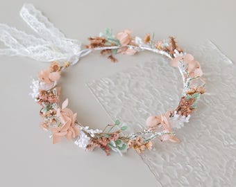 Dried Flower Crown/ Boho Wedding Head Wreath, Natural Bridal Hair Accessory