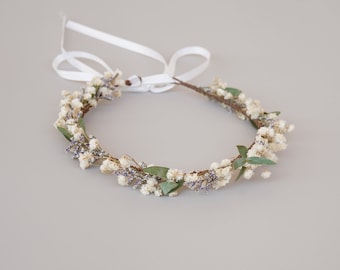 Dünne Schleierkraut Krone, Trockenblumen Krone, Braut Kronen, Hochzeitskrone, Boho Braut Krone
