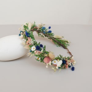 Daisy Dried Flowers Crown,Bridal Crowns,Wedding Crown,Boho Bride Crown,Blue+Green Crown