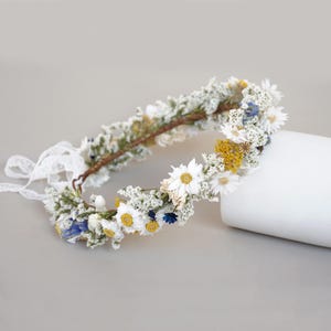 Daisy Dried Flowers Crown,Bridal Crowns,Wedding Crown,Flower Girl Crow,Newborn Crown,Boho Bride Crown