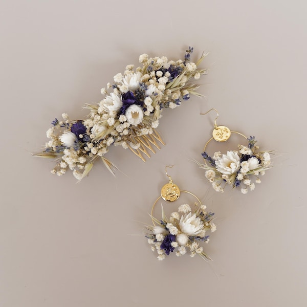 Hårkam med torkade blommor, brudhårsaccessoarer, bröllopsdekorationer, bohemiska bröllopshårsaccessoarer, hårblommor för bröllop