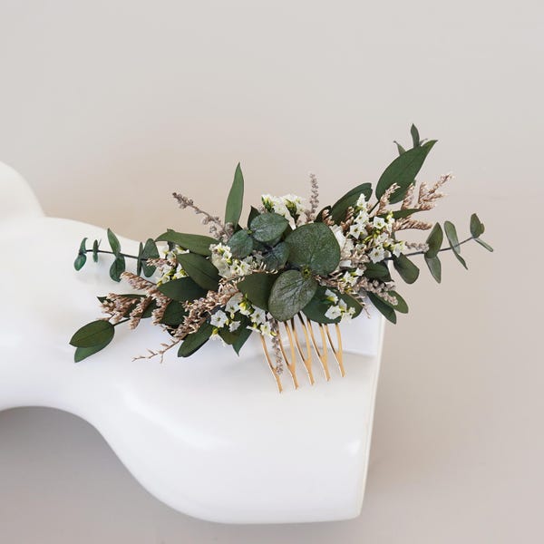 Boho wedding Hair Accessories,Eucalyptus Dry Flower Hair Comb,Natural Dried Flower Mixed Bridal Hair Accessories