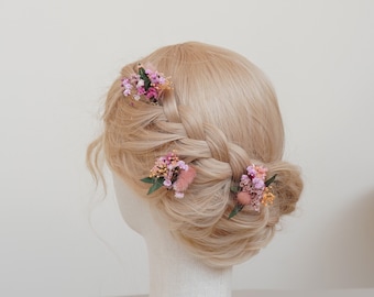 Pink Dried flower hair pins,Bridal hair accessories,Bohemian hair piece,Real flower accessoriesr,Dried Flower small hair pin
