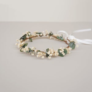 Baby&#39;s Breath Crown, Dried Flowers Crown, Bride Crowns, Wedding Crown, Green Eucalyptus Crown, Boho Bride Crown