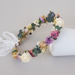 Daisy+Hydrangea+Rose Dried Flowers Crown,Bridal Crowns,Wedding Crown,Boho Bride Crown