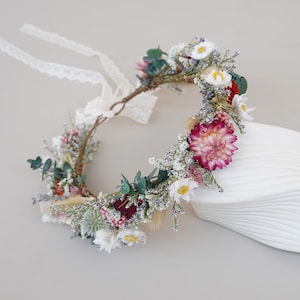 Daisy+Eucalyptus Dried Flowers  Crown,Dried Flowers Crown,Bridal Crowns,Wedding Crown,Boho Bride Crown