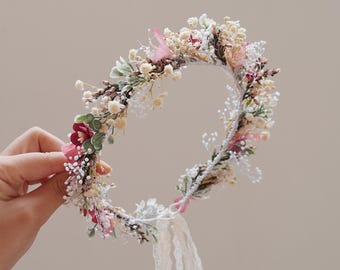 Dried Flower Bridal Crown/ Boho Wedding Hair Wreath