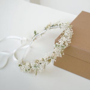 Schleierkraut Krone, Getrocknete Blumen Krone, Brautkronen, Hochzeitskrone, Boho Braut Krone