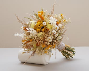 Dried Flower Bridal Bouquet,Boho Wedding Dried Flowers,Yellow Dried Flower Bridal Bouquet