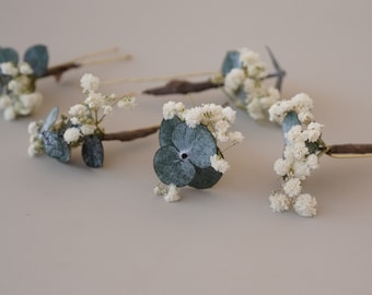 Baby's Breath with Leaf Eucalyptus Hair Pin  ,Dried Flower Small Hair Pin,Flower Bridal Flower Girl Bridesmaid Hair Accessories