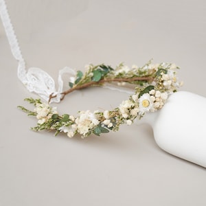 Baby&#39;s Breath+Daisy Crown, Dried Flowers Crown, Bride Crowns, Wedding Crown, Green Eucalyptus Crown, Boho Bride Crown