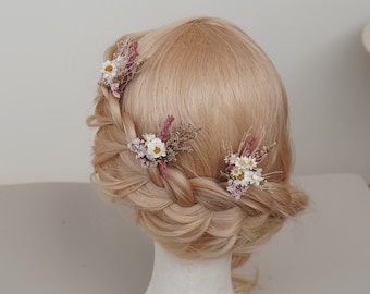 Dried flowers hair pin,Bridal Hair pin，Rustic Boho Bridal hair piece