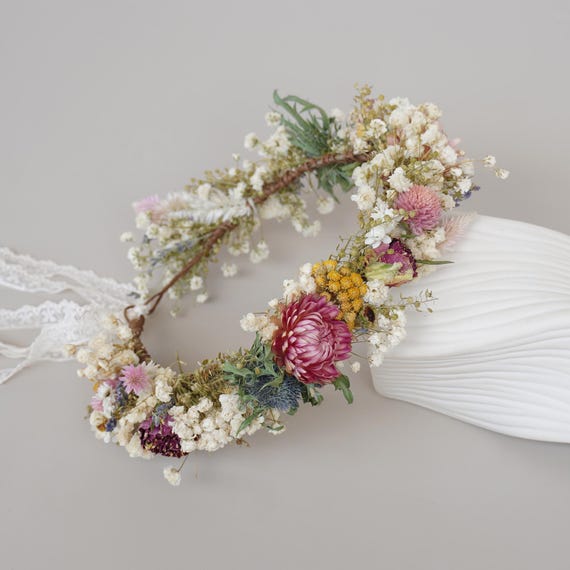 Corona de flores secas naturales de varios colores, corona de