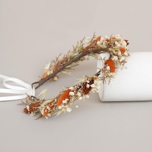 Getrocknete Blumen Krone, Brautkronen, Hochzeitskrone, Blumenmädchen-Krone, Boho Brautkrone , natürliches Gänseblümchen + Schleierkraut-Krone