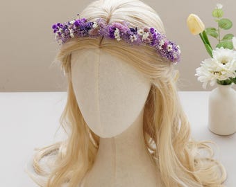 Dried Flower Crown/ Boho Wedding Head Wreath, Natural Bridal Hair Accessory