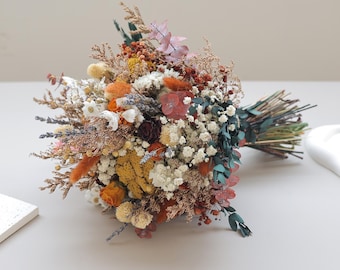 Getrocknete Rose + Eukalyptus + Schleierkraut Blume Brautstrauß, Trockenblumenstrauß für Hochzeit, Strauß, Boho Hochzeit Trockenblumen