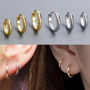 925 Solid Sterling Silver / Gold Plain Band Hoop Earrings, Ear Hug Cartilage / Helix / Conch Piercing Small Hoop Earrings, Sleeper Earrings