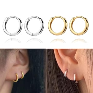925 Solid Sterling Silver Simple Round Piercing Hoop Ring, Minimal Plain Band Ear Piercing Hoop, Helix Hoop Earring, Sleeper Hoop Earrings