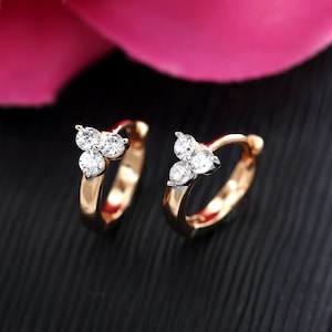 Trinity Flower Rose Gold Hoops, 18K Rose Gold Filled Hoop Earrings, Ladies Kids Gift, Small Zirconia Flower Cartilage Helix Hoop Earrings