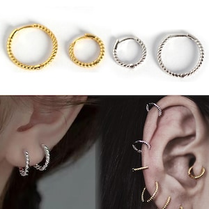 925 Solid Sterling Silver Segment Piercing Twist Hoop Ring, Twist Band Round Ear Piercing Hoop, Helix Hoop Earring, Sleeper Hoop Earrings