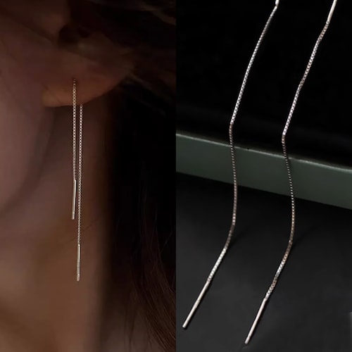 925 Solid Sterling Silver / Gold Threader Earrings, 10mm/14mm/18mm Chain Thread Earrings, Minimal Earrings, Drop Dangle Threader Earrings