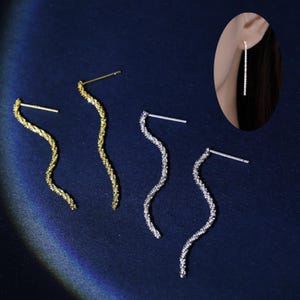 925 Solid Sterling Silver / Gold Chain Earrings, Simple String Drop Earrings, Minimal Earrings, Drop Dangle Dress Earrings, Gift for Her