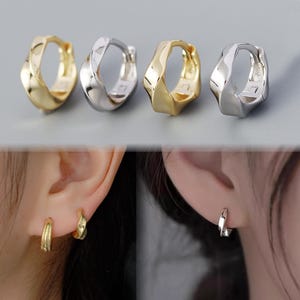925 Solid Sterling Silver Twist Hoop Ring, Minimal Gold /Silver Hypoallergenic Ear Piercing Hoop, Helix Hoop Earring, Sleeper Hoop Earrings