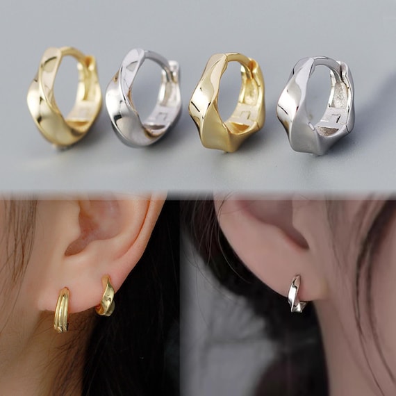 925 Solid Sterling Silver Twist Hoop Ring, Minimal Gold /silver