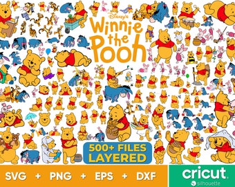 Winnie Puuh SVG Bundle, Tigger Png, Eeyore SVG-Dateien für Cricut und Silhouette, Ferkel Clipart Digital Download