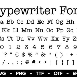 Machine à écrire polices SVG, fichiers Svg de polices machine à écrire pour Cricut et Silhouette, alphabet machine à écrire ttf, otf, png, eps, svg