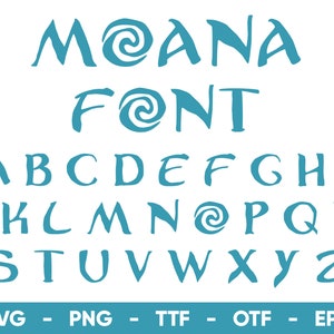 Czcionka Moana SVG, alfabet Moana ttf, otf, png, eps, svg Pobieranie cyfrowe, pliki czcionek Moana SVG dla Cricut i Silhouette