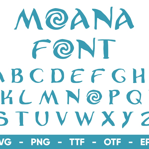 Moana Font SVG, Moana Alphabet ttf, otf, png, eps, svg Digital Download, Moana Font Svg Files for Cricut and Silhouette