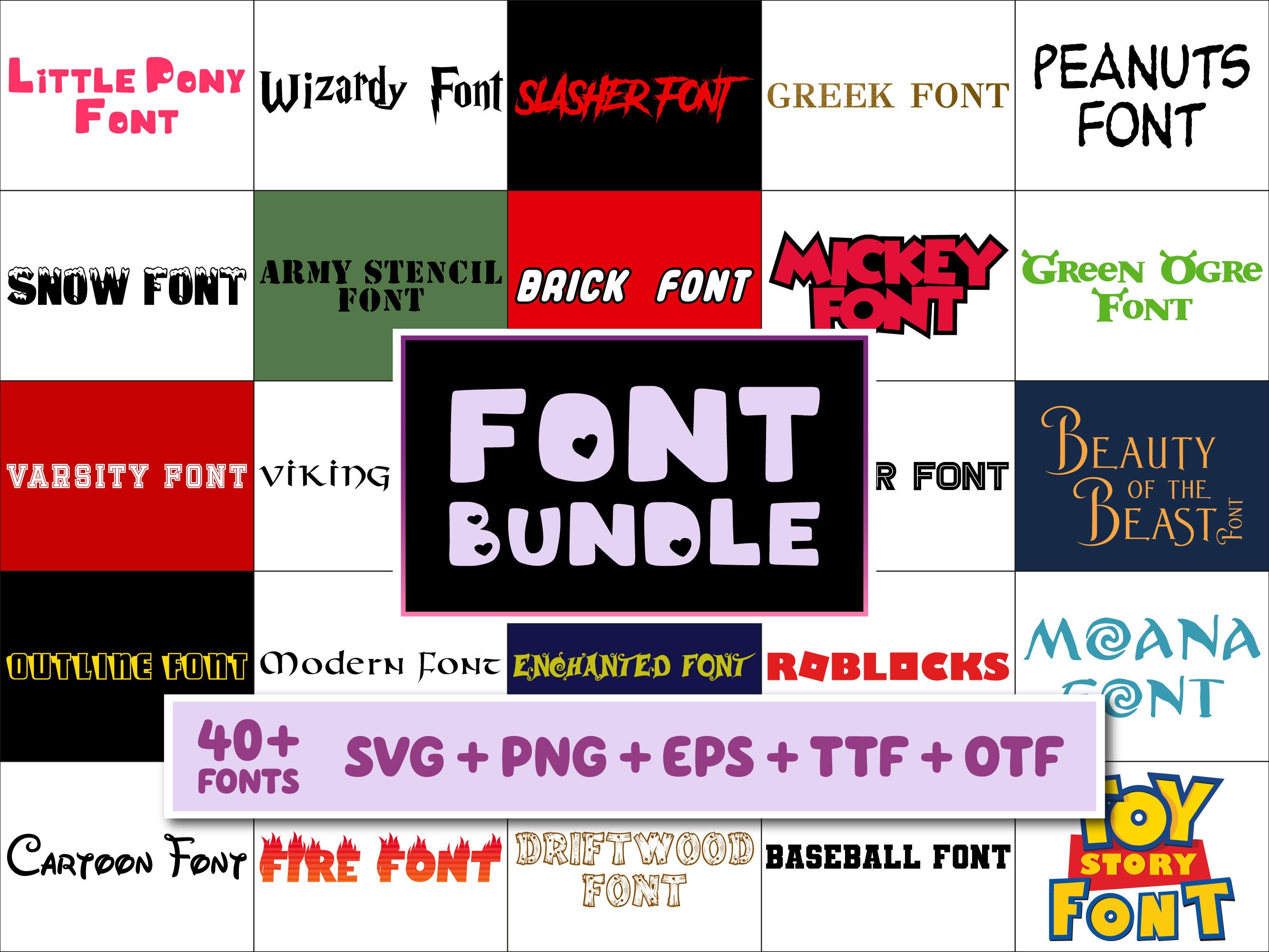 40 Popular Fonts, Moana Font SVG, Minnie Mouse Font, Varsity Font Svg ...