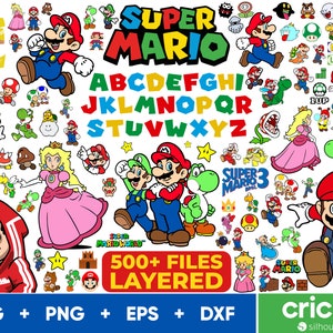 Super Mario SVG Bundle, Super Mario Font Svg, Luigi Svg Files for Cricut and Silhouette, Clipart Digital Download