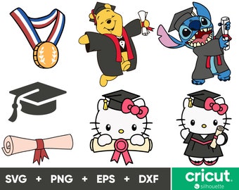 Graduation Kawaii Kitty SVG, Stitch Svg, Cute Cat Svg, Kawaii Kitty Svg Files for Cricut, Winnie The Pooh Svg, Png, Eps, Dxf Download