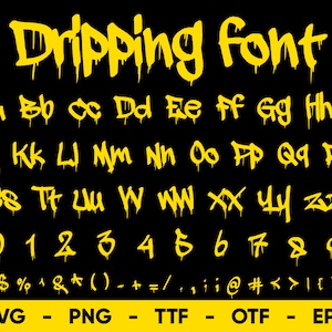 Dégoulinant de polices SVG, fichiers Svg de polices goutte à goutte pour Cricut et Silhouette, dégoulinant de l'alphabet ttf, otf, png, eps, svg