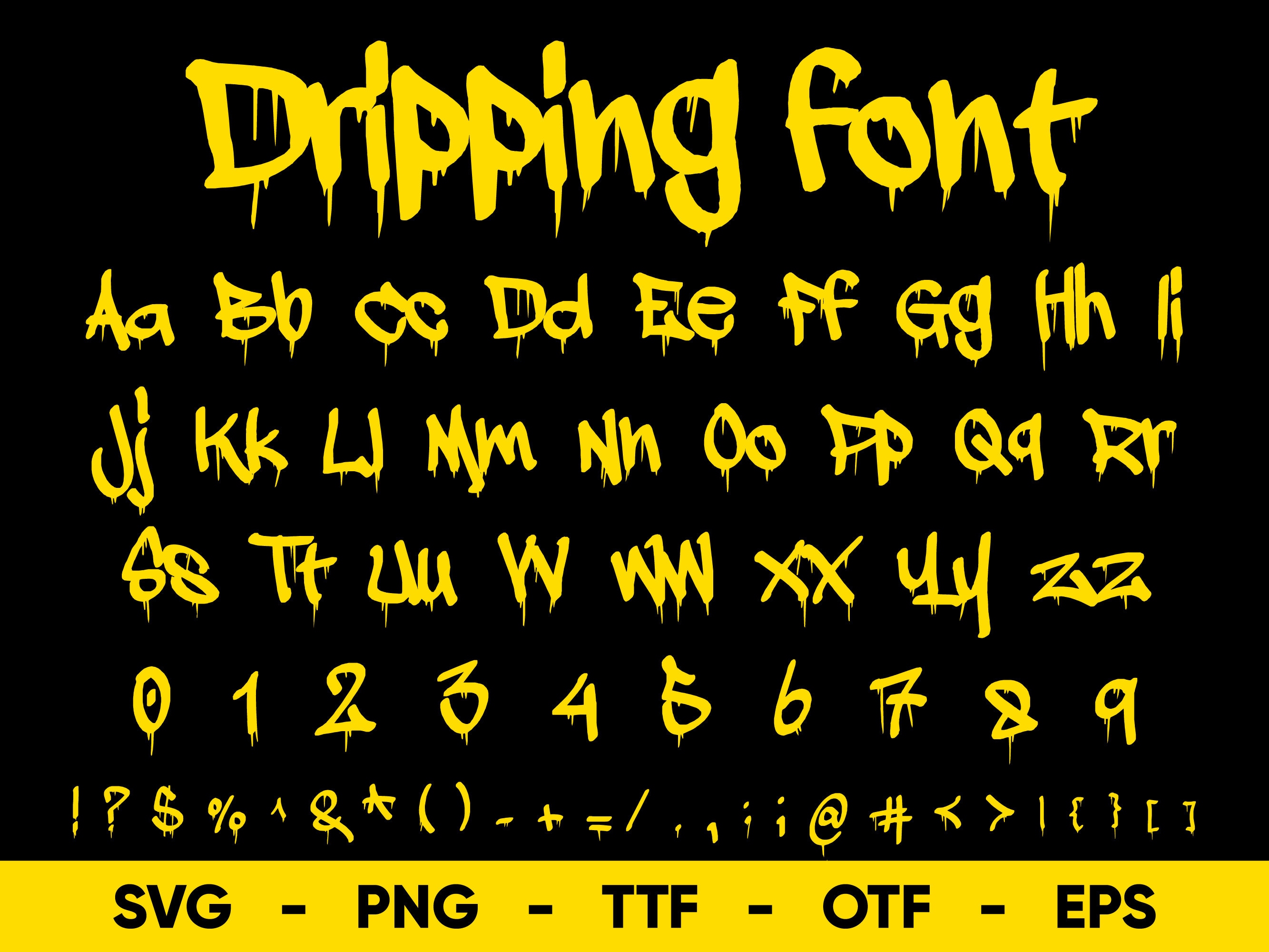 Tropfende Schrift SVG, Drip Font SVG-Dateien für Cricut und Silhouette, tropfendes Alphabet ttf, otf, png, eps, svg Digital Download