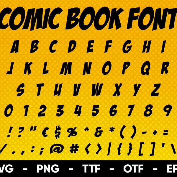 Comic Book Font SVG, Comic Font Svg Files for Cricut and Silhouette, Superhero Alphabet ttf, otf, png, eps, svg Instant Download