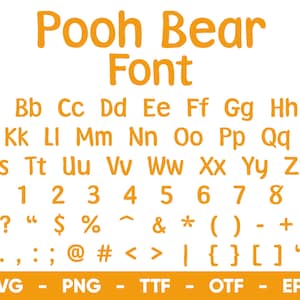 Poeh Bear lettertype SVG, Winnie de Poeh lettertype Svg-bestanden voor Cricut en silhouet, Poeh alfabet ttf, otf, png, eps, svg digitale download
