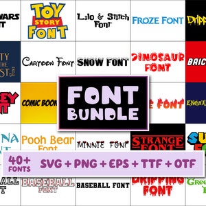 Pacote de fontes, SVG, TTF, OTF Mickey Mouse Font, Toy Story Font, Dripping Font, Building Font Svg Files para Cricut, download digital