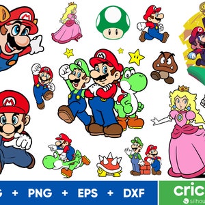 Mario SVG, Prinzessin Peach SVG-Dateien für Cricut und Silhouette, Luigi SVG für Shirts, png, eps, dxf Instant Download