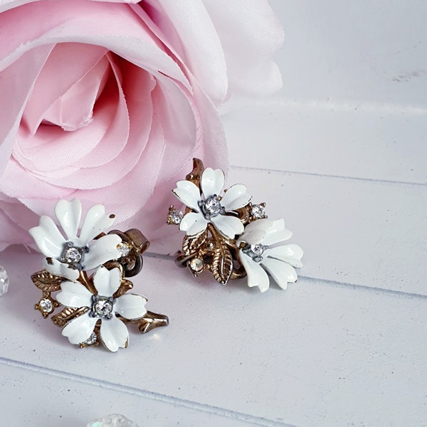 Rare Vintage Crown Trifari Fleurette Earrings -Alfred Philippe Era 1956 Signed - Highly Collectable Gift for Her. Clip on Earrings.