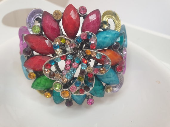 Gemstone Cluster Cuff Bracelet. Statement Multi C… - image 4