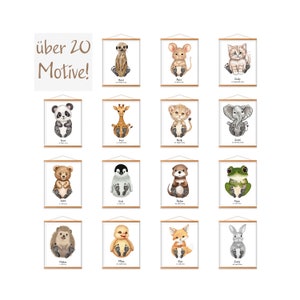 Geburtsgeschenk Junge Mädchen – personalisiertes Baby Fußabdruck Poster Set mit über 20 Tiermotiven – Baby Geschenk zur Geburt – Deko A3 A4