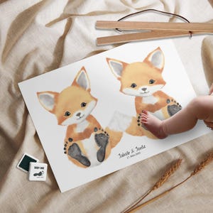 Zwillinge Geschenk Geburt – personalisiertes Fußabdruck Poster Fuchs  – Taufgeschenk Zwillinge Baby – Deko fürs Babyzimmer A3 Abdruck Poster