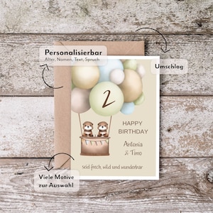 Personalisierte Zwillinge Geburtstagskarte zum 1. 2. 3. usw. Geburtstag, Grußkarte,  Glückwunschkarte individuell, viele Motive, mit Namen