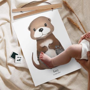 Baby Fußabdruck Poster Otter personalisiert – Geschenk zur Geburt, Taufe oder 1.–4. Geburtstag – Babyzimmer Deko – Abdruck Set A4 oder A3